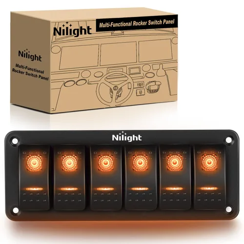 Vista 33 de Nilight Panel de Interruptores Basculantes de 2 Posiciones con Luz LED Naranja, 5 Pines On/Off, Interruptores Basculantes de Aluminio Precableados