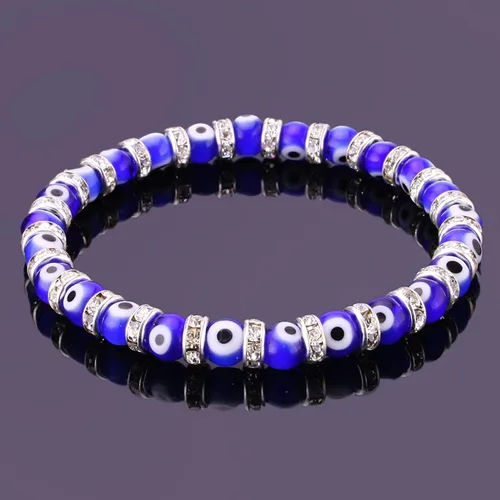 Vista 2 de Pulsera con cuentas de mal de ojo turco, con abalorio de vidrio veneciano con espaciadores rondelle