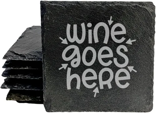 Vista 36 de Rustic Drinking Wine is My Hobby Slate Coasters Set of 8 – Round – USA Made Witty wine lover’s motto engraved on real slate coasters — “drinking