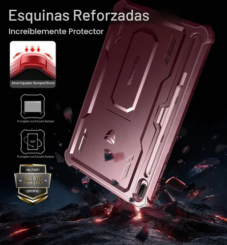 Vista 3 de Dexnor Funda para Samsung Galaxy Tab S7 FE de 12.4 pulgadas (2021), [protector de pantalla y soporte integrados] con soporte para bolígrafo Rojo
