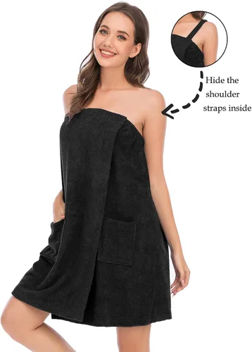 Vista 2 de Rubehoow Bata de baño para mujer con cierre de velcro ajustable con bolsillos y diadema facial
