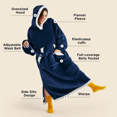 Vista 2 de Bedsure Manta Vestible con Capucha para Mujer - Manta Larga de Forro Polar Sherpa con Capucha para Adultos, Mujeres y Hombres, Cálida y Acogedora