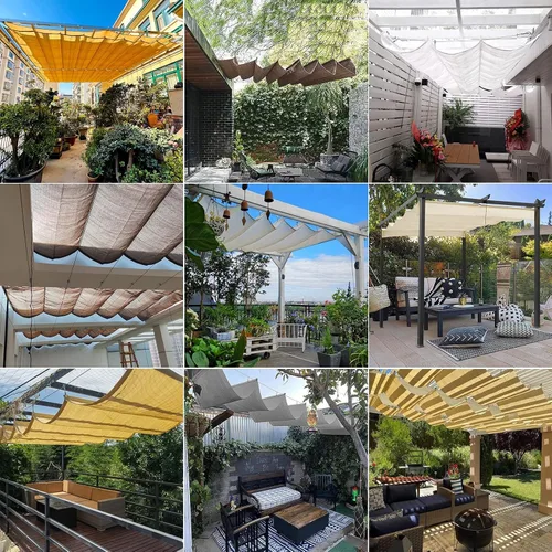 Vista 2 de Velas retráctiles de sombra ondulada, cubierta telescópica para pérgola con kit de montaje, toldo de techo con protección solar anti-UV, cubierta