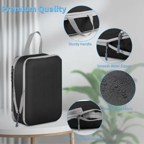 Vista 2 de Cubos de embalaje de compresión para maleta, 6 bolsas de viaje organizadoras para equipaje, cubos organizadores para artículos esenciales de viaje