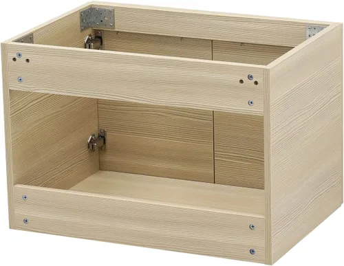 Vista 5 de Juego de lavabo flotante para montaje en pared. Tocador tostado, fregadero de cerámica para encimera de piedra plana blanca, 24 pulgadas