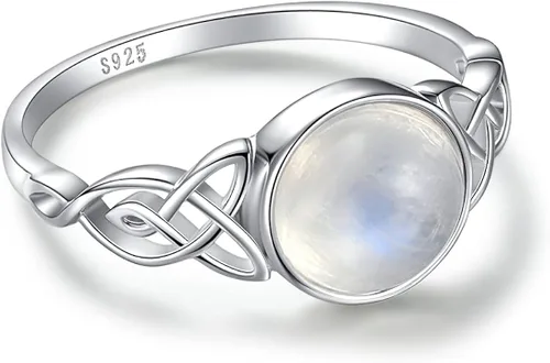 Vista 2 de Angol Anillo de plata de ley auténtica con piedra lunar arcoíris para mujer, anillo de pulgar minimalista con caja