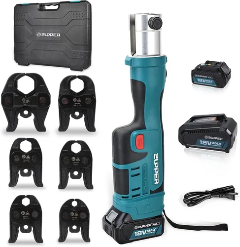 Vista 10 de ZUPPER Mini Kit de Herramientas de Prensa con 3 Matrices de Compresión PEX F1807 de 1/2", 3/4", 1" EE. UU. Compacto, Motor Sin Escobillas, 2 piezas