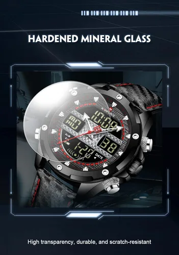 Vista 7 de NAVIFORCE Reloj analógico digital militar de cuarzo para hombre movimiento de cuarzo japonés resistente al agua 3ATM reloj deportivo de cuero