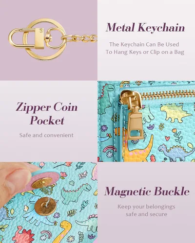 Vista 5 de Bistup Cartera para Mujeres Pequeña y Bonita Cartera de Tarjetas de Cuero Genuino RFID con Llavero para Damas Adolescentes Niñas Plegable