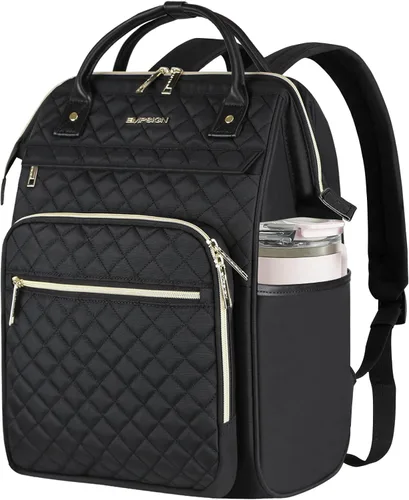 Vista 11 de EMPSIGN - Mochila para laptop de 15.6 pulgadas para mujeres, bolsa de viaje para computadora, negocios y trabajo, repelente al agua, mochila casual