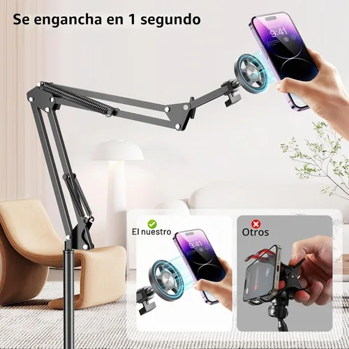 Vista 2 de Kefotic Soporte magnético de piso para cama acostado, soporte ajustable para teléfono de cabecera para iPhone Magsafe, soporte de teléfono celular