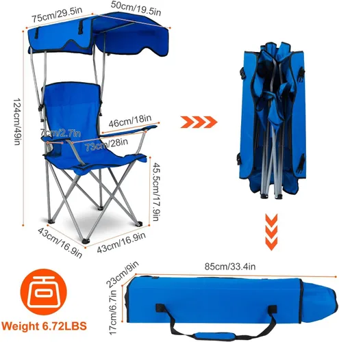 Vista 2 de TeqHome Silla de campamento con toldo de sombra, silla de césped plegable resistente con soporte para tazas, protección solar UPF 50+, silla