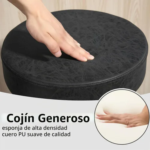 Vista 5 de Finnhomy Juego de 2 taburetes de bar de altura de mostrador, taburetes de bar giratorios con reposapiés y espalda descubierta, taburetes de bar Negro