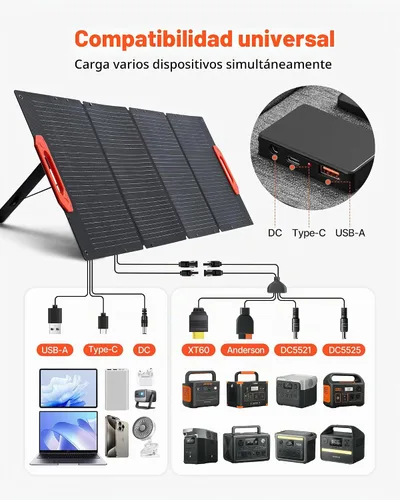 Vista 3 de VEVOR Panel solar monocristalino plegable de 150 W, 23% de eficiencia, cargador de panel solar monocristalino portátil ETFE con salida MC4, puertos