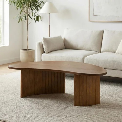 Vista 10 de Hyfirm - Mesa de café moderna de madera negra de 47.25 pulgadas para la sala de estar, mesa central resistente con tapa irregular de mango y patas