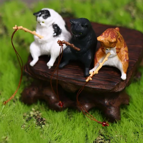 Vista 7 de Leadigol Figura de pesca de gato, mini linda estatua de gato, decoración de pecera, adornos para acuario, figuras en miniatura, estatuas