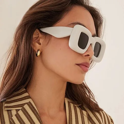 Vista 2 de Lindas gafas de sol cuadradas infladas para mujeres y hombres, gafas gruesas de color caramelo Y2K Hip Hop Punk Shades