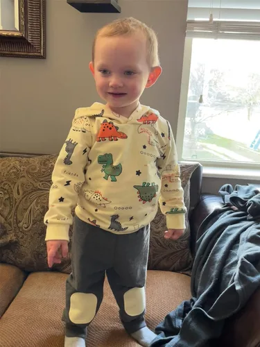 Vista 2 de Ropa para bebé niño, sudadera con capucha y pantalones con estampado de dinosaurio