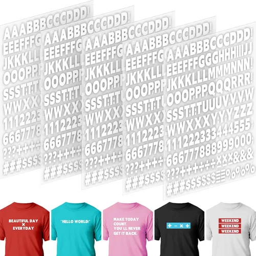 Vista 8 de 10 hojas 1660 piezas letras y números termoadhesivos para ropa, letras de vinilo termoadhesivas blancas de 1 pulgada con letras de transferencia