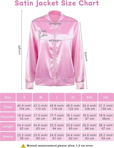 Vista 2 de AOTHSO Chaqueta de satén rosa de los años 50 con diadema, 2 bufandas, 2 aretes, 2 gafas para mujeres, disfraz de cosplay para adultos de Halloween
