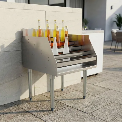 Vista 3 de Restaurantware -Kitchen Tek - Soporte para botella de licor de 24 x 23 x 33 pulgadas, 1 soporte duradero para botellas de acero inoxidable - Patas