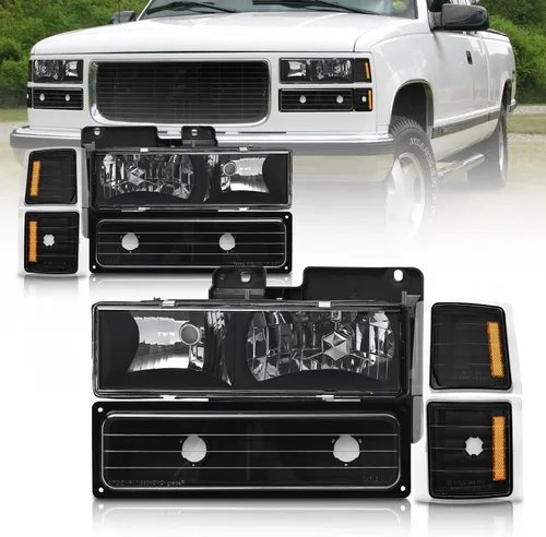 Vista 10 de [Usado] AS Conjunto de faros delanteros de reemplazo para 1994 1995 1996 1997 1998 Chevy Silverado/Tahoe/Suburban/C10 con carcasa negra, reflector