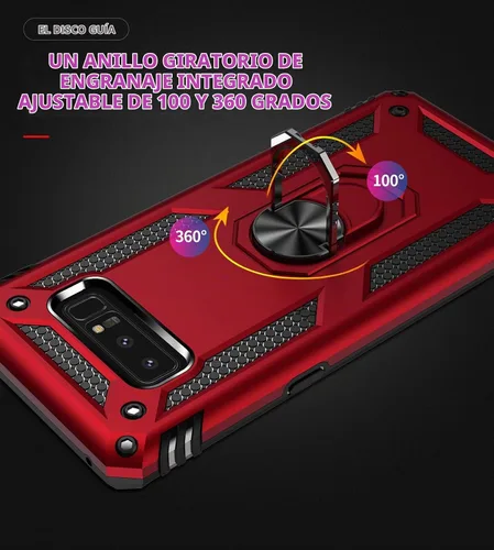 Vista 6 de Carcasa de grado militar para Samsung Galaxy Note 8, anillo giratorio de metal 360, soporte de soporte magnético integrado para montaje en coche, a