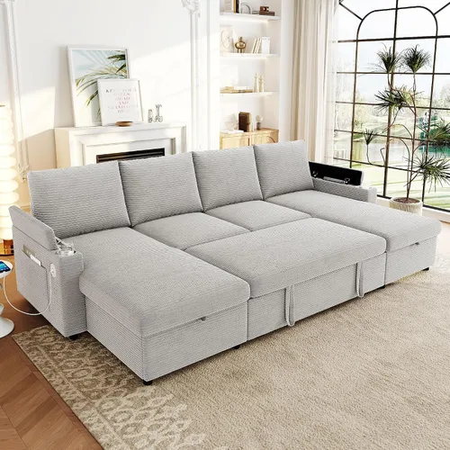 Vista 16 de JIVOIT Sofá modular modular de 93.7 pulgadas con otomana móvil, moderno en forma de U, sofá cama en forma de L con reposabrazos de almacenamiento