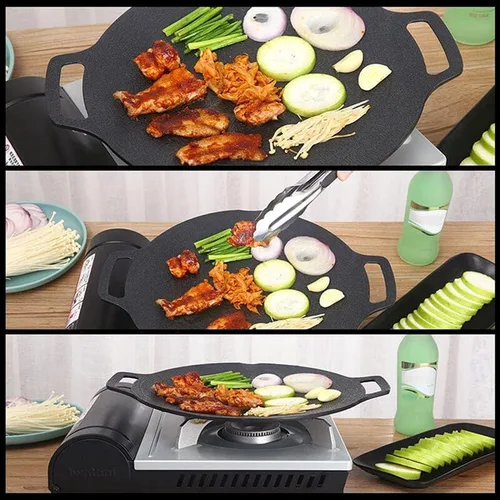 Vista 3 de Sartén antiadherente multifuncional de piedra médica, sartén coreana para barbacoa, compatible con inducción, estufa de gas, estufa eléctrica