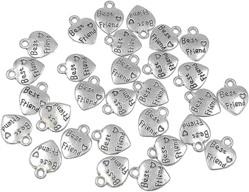 Vista 4 de ALIMITOPIA 60 dijes de letras de Best Friend en forma de corazón de durazno de doble cara para hacer pulseras, collares, joyas y hallazgos