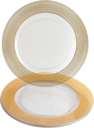 Vista 16 de PARTY BARGAINS Placas de carga de 13 pulgadas, paquete de 4, borde dorado transparente, cargadores desechables resistentes para comedor elegante Un