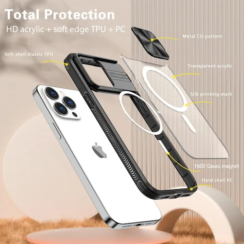 Vista 6 de Funda para iPhone 11 Pro Max compatible con Magsafe con cubierta de cámara deslizante, grado militar, resistente a los golpes, resistente