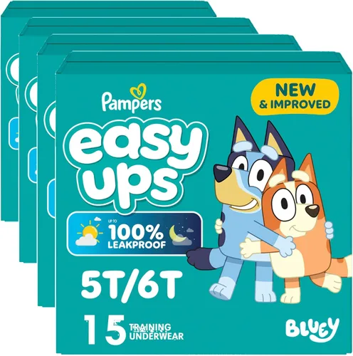 Vista 35 de Easy Ups - Pantalones de entrenamiento para niñas y niños, talla 4 (2T3T), 25 unidades, ropa interior de entrenamiento absorbente Bluey, hasta un