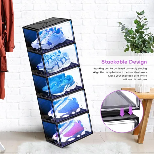 Vista 7 de Oltraman Organizador de almacenamiento de zapatos para armario, estante plegable para cajas de zapatos, paquete de 2, contenedores apilables