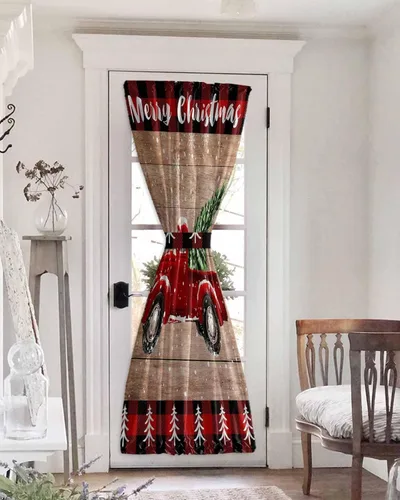 Vista 20 de Cortinas de puerta francesa de Navidad para ventana de puerta, panel de cortina con bolsillo para barra con alzapaños para luz lateral delantera