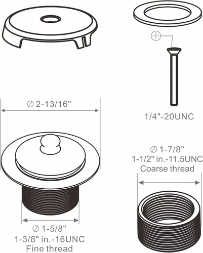 Vista 5 de Kit de Conversión de Drenaje de Bañera Negro con Placa Frontal de Desbordamiento de Un Solo Orificio, Wellup Todo Metal Kit de Ajuste de Drenaje
