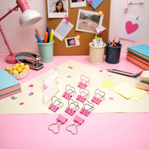 Vista 7 de Clips de metal ahuecados con forma de corazón rosa, notas, cartas, abrazaderas de papel, suministros de oficina, hogar, escuela