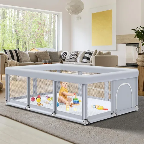 Vista 12 de Fshibila Corralito para bebés con alfombra, corralitos para bebés y niños pequeños, corralito de juego BabyFence para interiores y exteriores, patio
