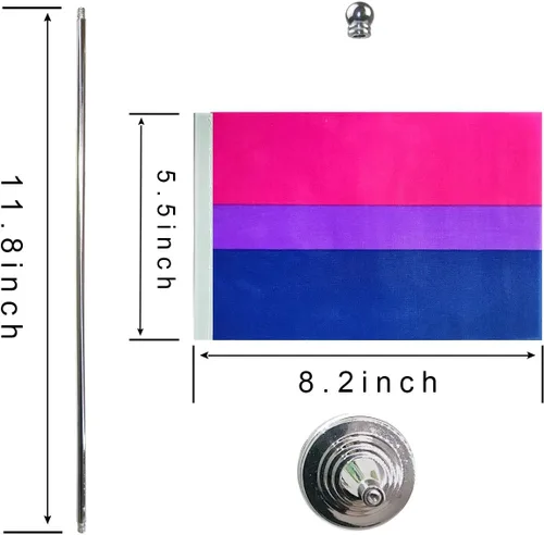 Vista 2 de GentleGirl. Bandera de mesa de arcoíris bisexual de EE. UU., decoración de oficina con tema LGBT