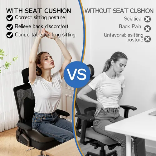 Vista 4 de Benazcap Cojín de Asiento de Espuma Viscoelástica Extra Grande Almohada de Soporte Lumbar para Alivio de Presión de Ciática y Coxis, Almohadilla