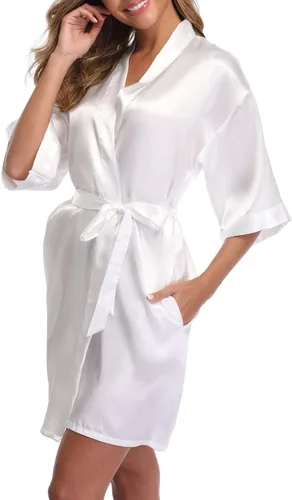 Vista 3 de Bata corta estilo Kimono de satén para mujer, para bodas, fiestas de novia, damas de honor