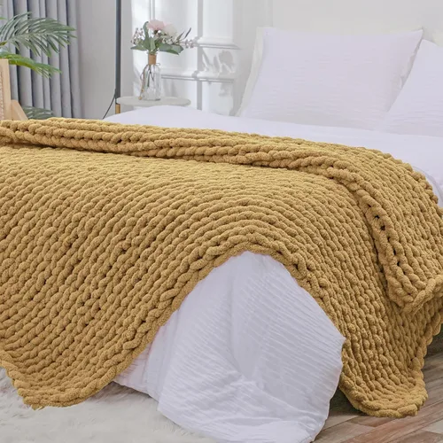 Vista 83 de Bigacogo - Cobija de punto grueso de 40 x 40 pulgadas, de felpilla, 100% tejida a mano, cobija pequeña de punto trenzado suave y grueso, con nudo