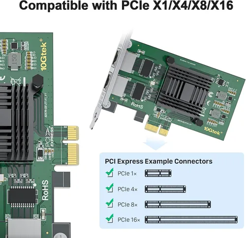 Vista 2 de Tarjeta de interfaz de red Gigabit Ethernet (NIC) de 10/100/1000Mbps de doble cobre RJ45, con chip Intel 82576, equivalente a Intel E1G42ET, PCIE