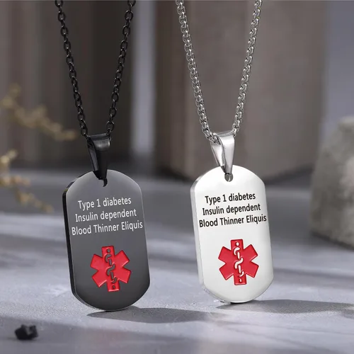 Vista 5 de Jewelstruck Collar de alerta médica para mujeres y hombres, etiquetas de identificación de emergencia, collar de doble cara, grabado gratuito