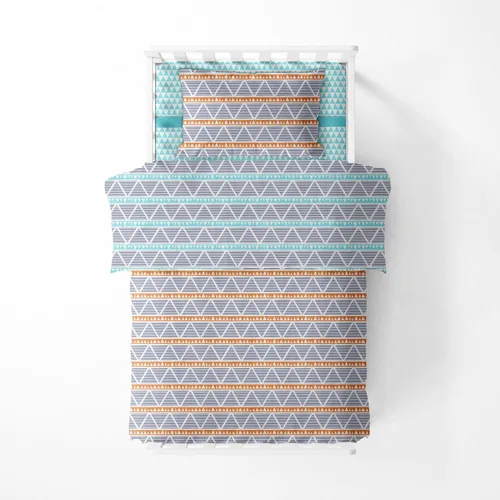 Vista 3 de Bacati - Juego de ropa de cama 100% de muselina de algodón azteca/tribal de 4 piezas para niñas pequeñas, 100% algodón, incluye edredón reversible