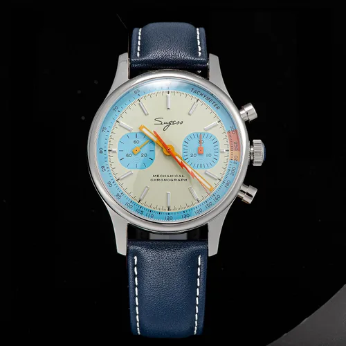 Vista 2 de Sugess S387.01.ITE Verde azulado Ojos Azul Cisne Cuello x Crono Italiano Reloj para Hombre Gaviota 1963, plateado, Italiano