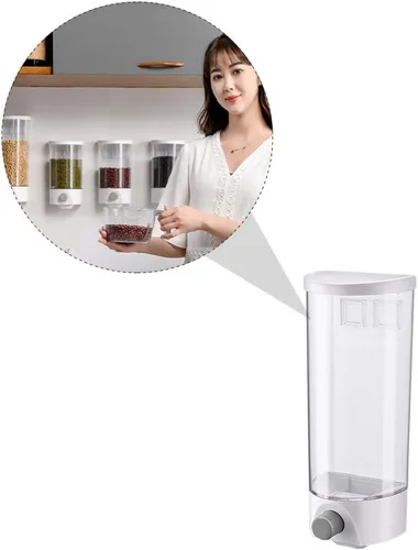 Vista 9 de Kichvoe Tarro de almacenamiento montado en la pared 1.5L dispensador de grano transparente a prueba de humedad organizador de alimentos ahorro