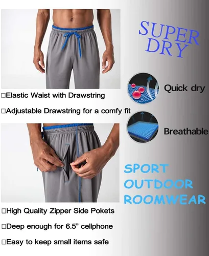 Vista 5 de BIYLACLESEN Pantalones deportivos para hombre, con bolsillos con cremallera, transpirables, para correr, gimnasio, entrenamiento, pantalones