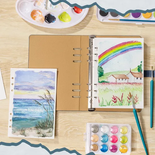 Vista 5 de Prudiut 30 hojas cuaderno de bocetos de acuarela, 140 lb/300 GSM papel de acuarela prensado en frío diario de acuarela para pintar, dibujar, medios