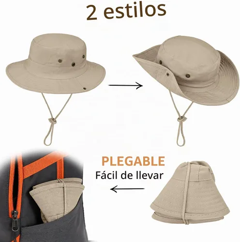Vista 2 de Sombreros de sol para hombres y mujeres, sombrero de safari plegable caqui (1pack-khaki)